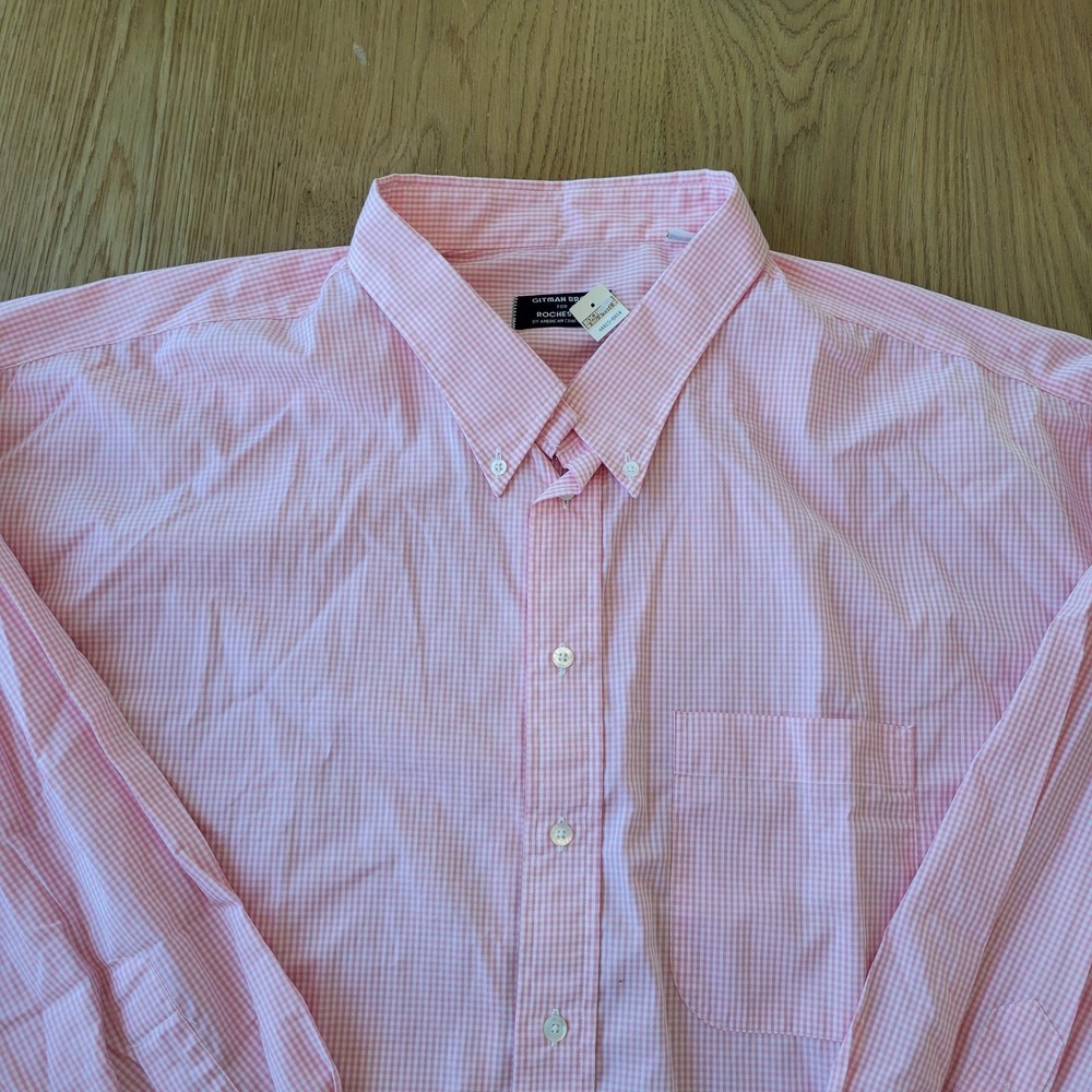 VTG NWT Gitman Brothers Shirt Men's XL 5X Button Down Pink Gingham Long Sleeve - Picture 2 of 10